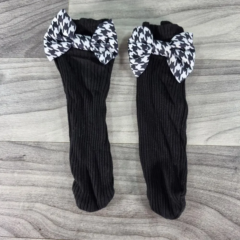 Houndstooth Skirted Romper Set Black White Bow Socks 9-12M 3 Pc Photoshoot